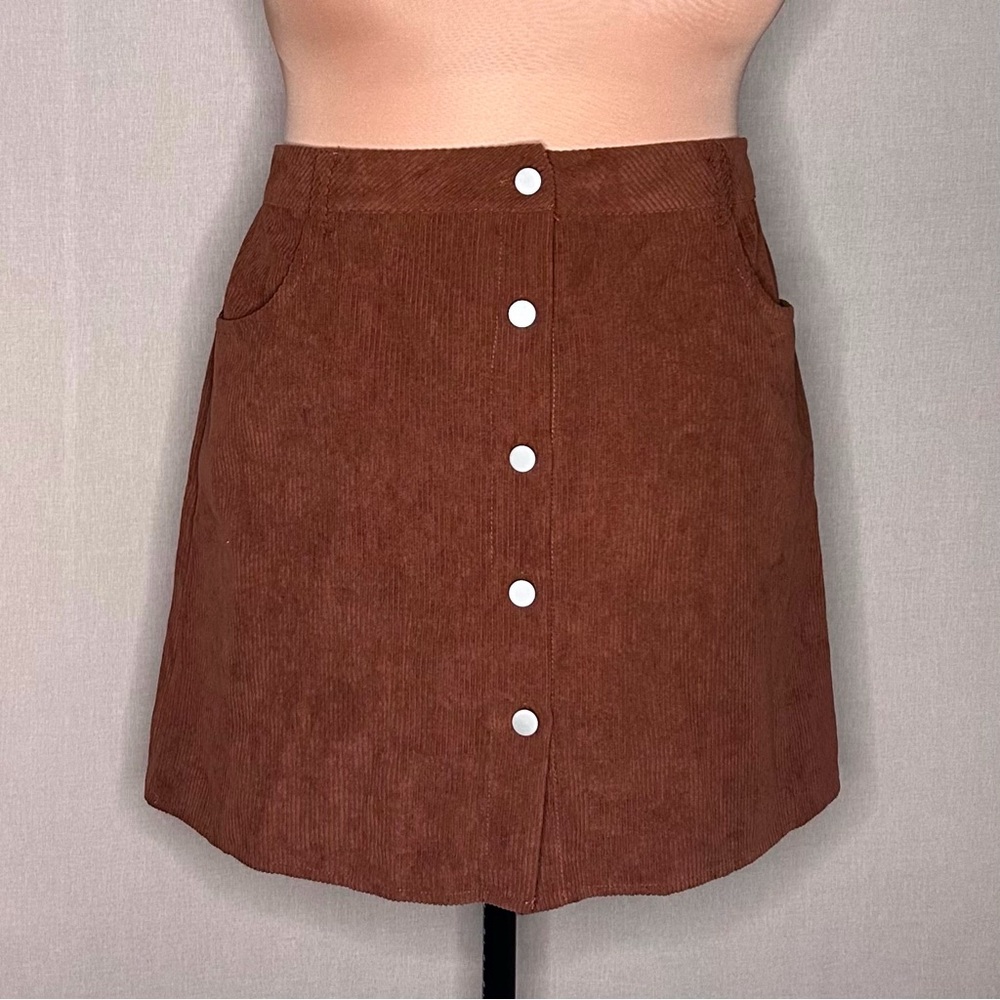 🌼 Shein Brown Corduroy A-line Skirt Plus Size 2XL